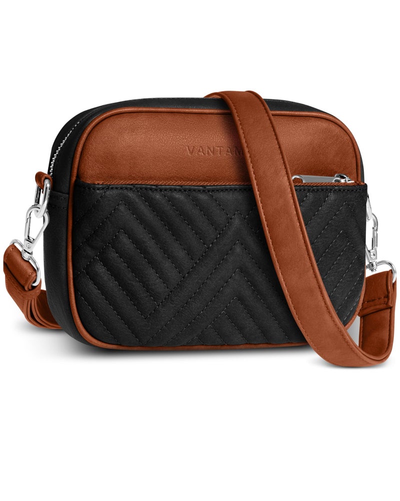Vantamo Premium Quilted Crossbody Bags for Women with Anti-Pickpocket Clip, Vegan Leather Handbags, Travel Purses for Women - Image 1