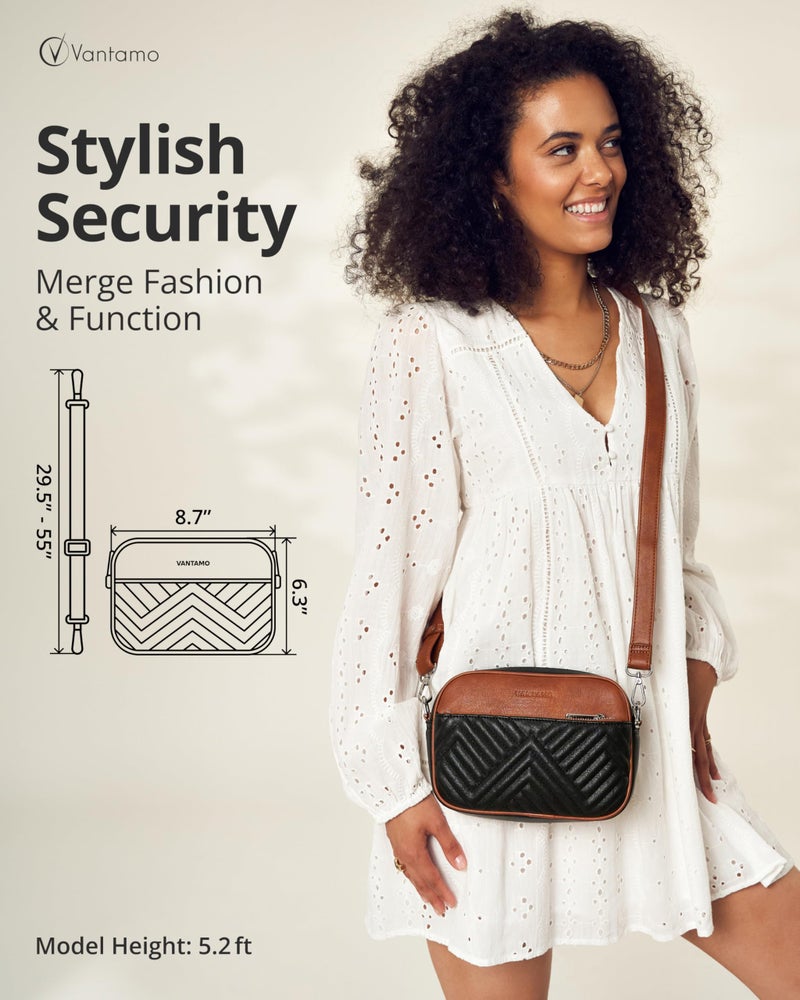 Vantamo Premium Quilted Crossbody Bags for Women with Anti-Pickpocket Clip, Vegan Leather Handbags, Travel Purses for Women - Image 2
