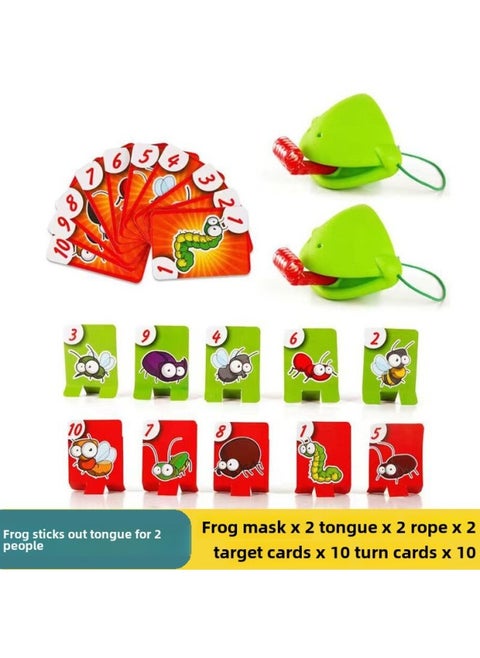 Frog Mouth Tongue Pulling Toy Color Changing Dragon Face Mask Parent-child Educational Game Prop Tabletop Game Children's Toy-Color:2 People Against The Frog ]