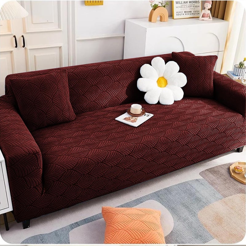 Lukzer غطاء أريكة جاكار عالمي 3 مقاعد من لوكزر مع 2 غطاء وسادة لمسة ناعمة مرنة (مسار ورقة عميق باهت/SC-130-03/180-230 سم) (220 جرام لكل متر مربع) - Image 1