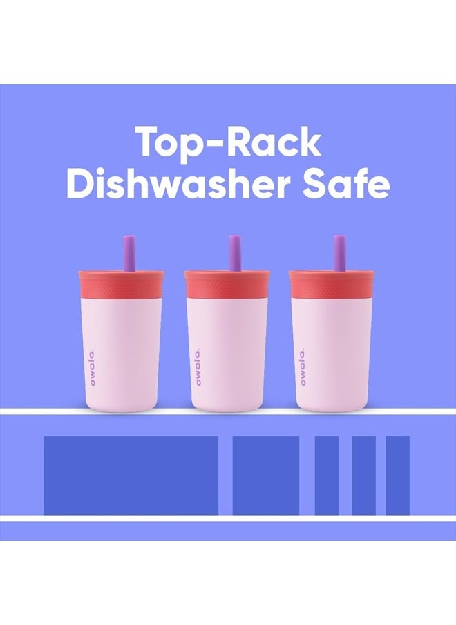 Owala - Kids Insulation Stainless Steel Tumbler with Spill Resistant Flexible Straw, Easy to Clean, Kids Water Bottle, Great for Travel, Dishwasher Safe, 12 Oz, Pink and Purple (Lilac Rocket) - Image 1