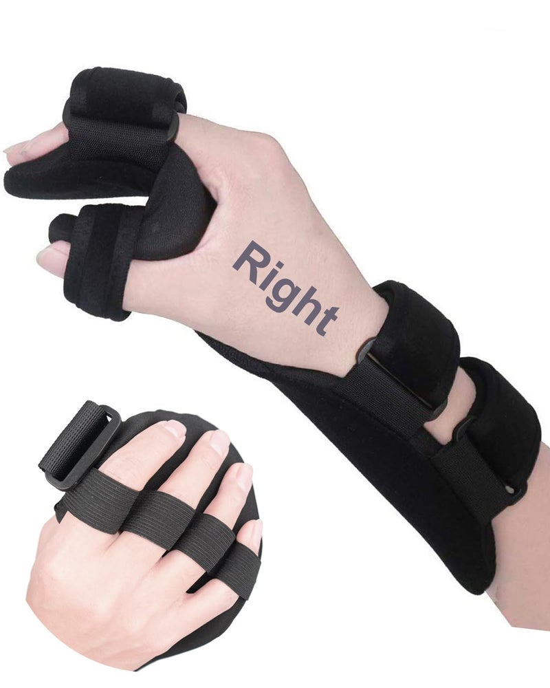 Stroke Resting Hand Splint Right Medical Night Hand Immobilizer Brace Finger Separator Functional Wrist Brace for Carpel Tunnel Pain Sprain Fracture Tendonitis Post Stroke Recovery