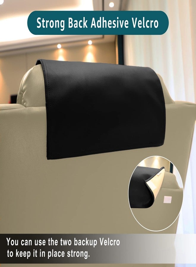 AmazeCov غطاء مسند رأس فاخر من أمازكوف لكرسي الاسترخاء، واقي مسند رأس من الجلد الصناعي المقاوم للهب للأثاث، غطاء مقعد سينمائي، غطاء واقي للرأس لأرائك المنزل والمكتب، 16 عرض × 27 طول، أسود - Image 2