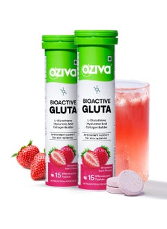 OZiva Bioactive Glutathione Tablets Radiant Skin  L Glutathione Vitamin C Lycopene Skin Glow Anti Pigmentation Strawberry Swirl 30 Effervescent Tablets Pack of 2  - Image 1