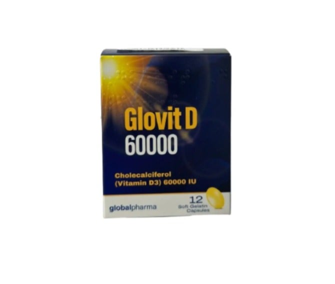 غلوفيت د 60000 - 12 كبسولة كوليكالسيفيرول (فيتامين د3) 60000 وحدة دولية