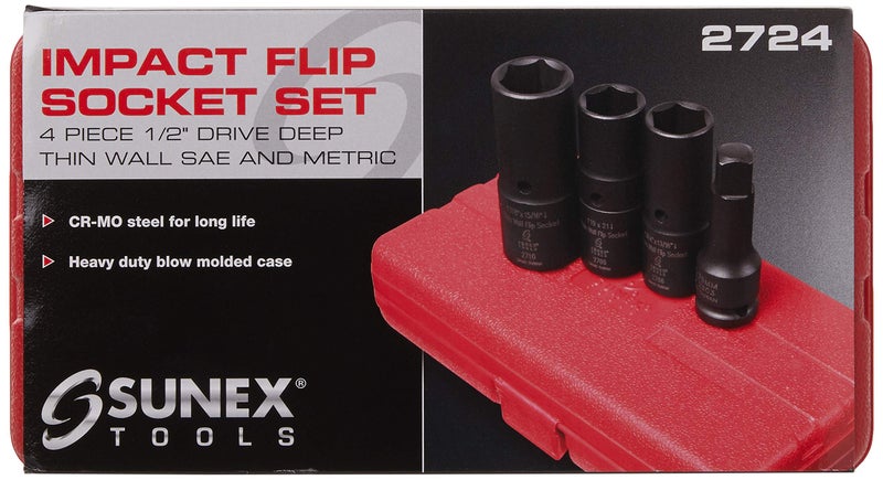 SUNEX TOOLS 2724 1/2-Inch Drive Deep Thin Wall Flip Socket Set, 4-Piece - Image 2