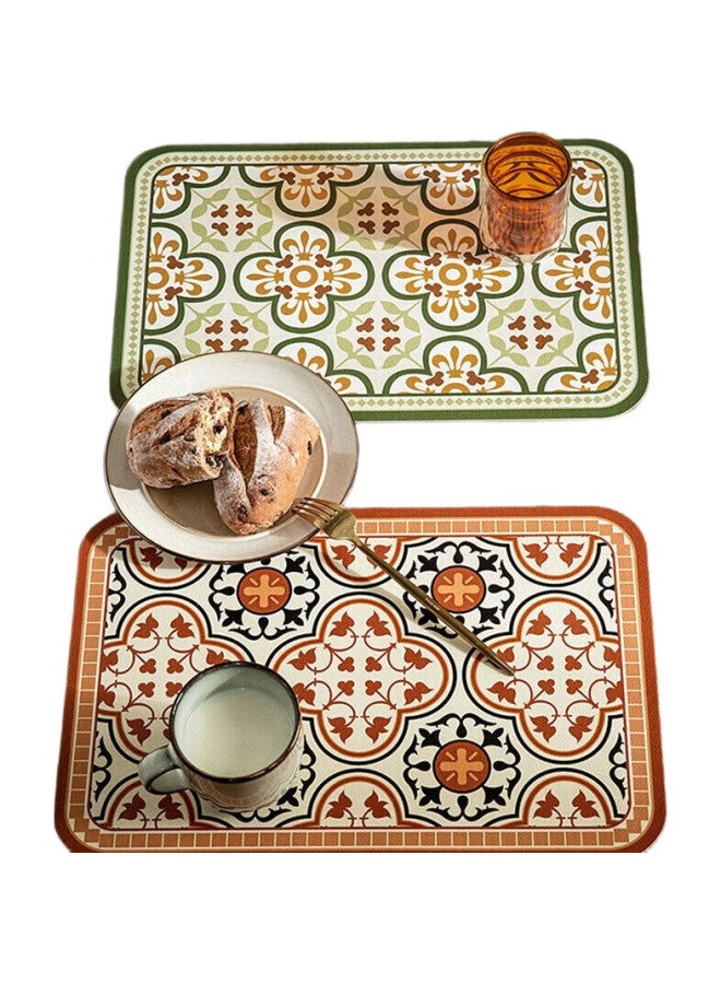 Avivi Aiwei Placemat, Table Mat, Leather Placemat, Waterproof And Heat-Resistant Mat, Coffee Table Cloth, Table Mat, Coaster, 40*30, Vintage Brown + Green - Image 1