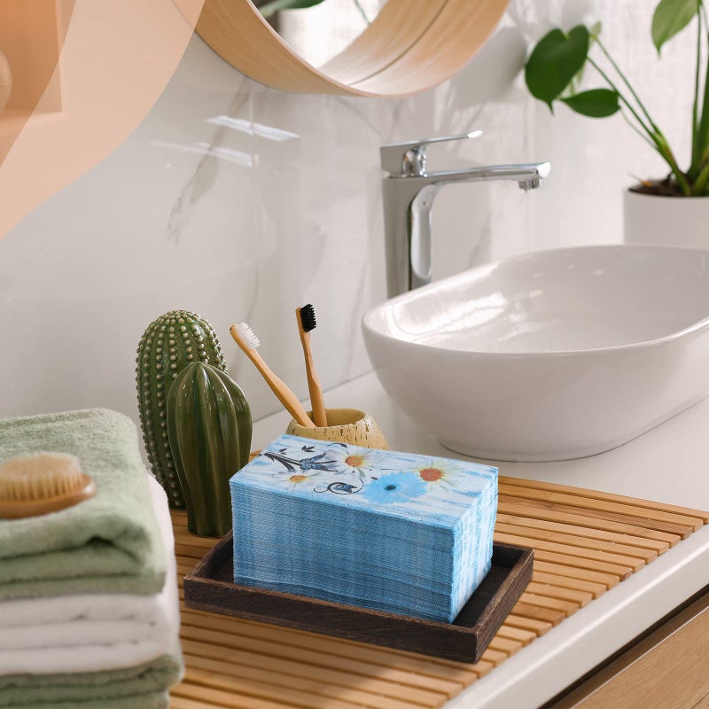 Karenhi 200 Pcs Blue Floral Napkins 2 Ply Daisy Disposable Hand Towels for Bathroom Flower Disposable Napkins Summer Decorative Disposable Napkins Paper Hand Towel for Baby Shower Birthday Party - Image 4