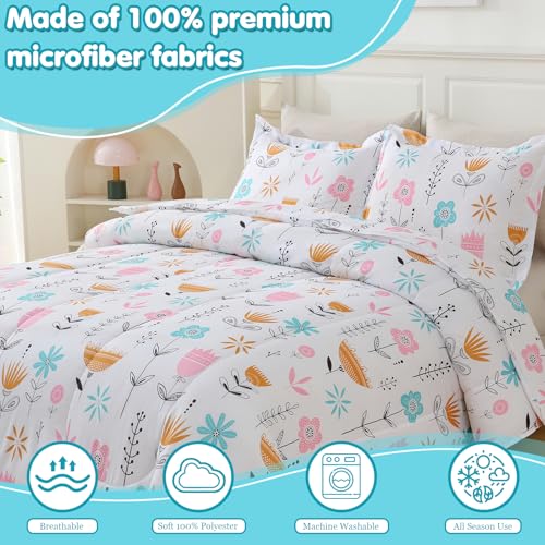CIMVI Kids Comforter Sets for Girls Floral Twin Bedding Set Cute Flower Bed Sets with Pillowcase Bed in A Bag Children Bedroom Decor Soft Lightweight for All Season Durable Machine Washable - Image 2