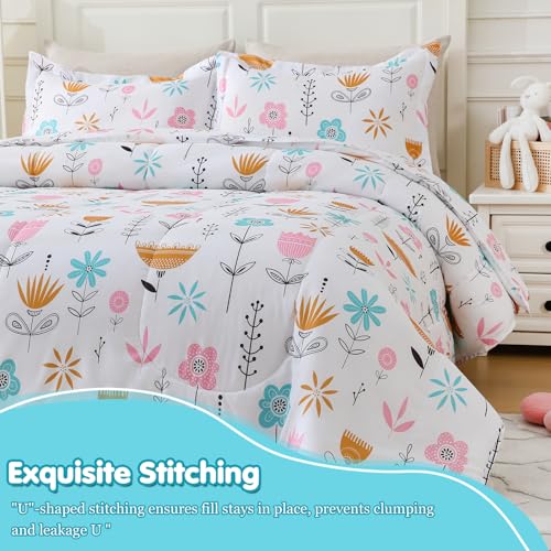 CIMVI Kids Comforter Sets for Girls Floral Twin Bedding Set Cute Flower Bed Sets with Pillowcase Bed in A Bag Children Bedroom Decor Soft Lightweight for All Season Durable Machine Washable - Image 5