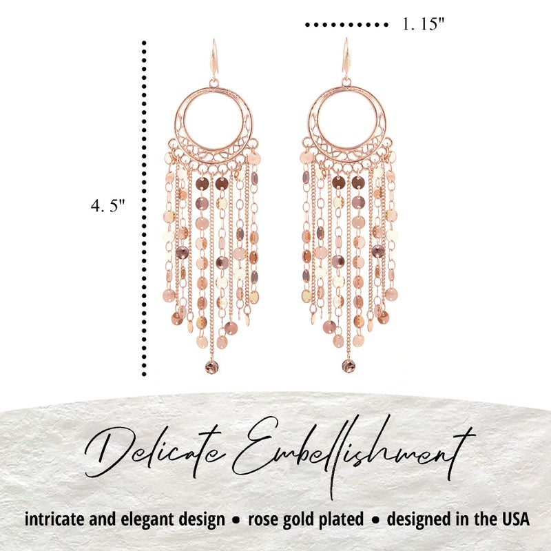 NTLX Bohemian Boho Tassel Dangle Drop Earrings for Women â€“ Lightweight Filigree Gypsy Coin Chandelier Disc Charm Hoops â€“ included Gift Box (Round - Rose Gold) - Image 2