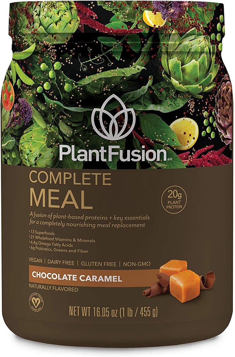 PlantFusion Complete Meal Replacement Shake  Plant Based Protein Powder with Superfoods Greens  Probiotics  Vegan Gluten Free Soy Free NonDairy No Sugar NonGMO  Chocolate Caramel 1 lb - Image 1
