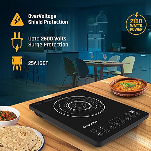Crompton Instaserve 2100 W Induction Cooktop with 12 Feather Touch Buttons | 8 One touch Cook Menus |Slim Body | Overvoltage Shield Protection - Image 2