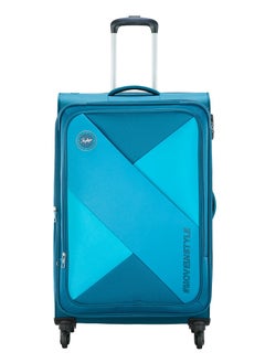Converge Plus Checked Luggage | Push Button Trolley| Anti Theft Zipper| Polyester | Large- 28 inch- Blue
