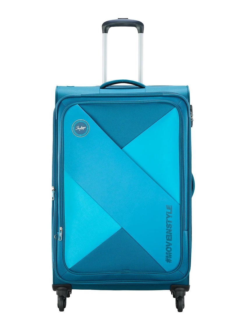 Skybags - Converge Plus Checked Luggage | Push Button Trolley| Anti Theft Zipper| Polyester | Large- 28 inch- Blue - Image 1