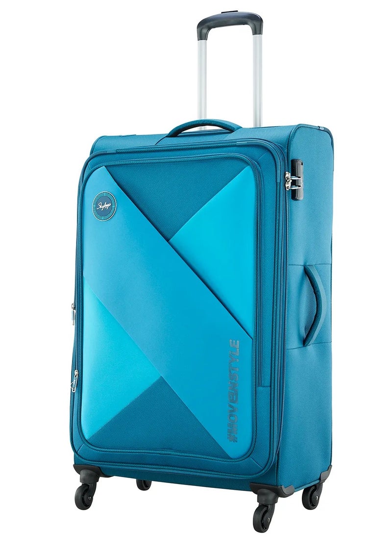 Skybags - Converge Plus Checked Luggage | Push Button Trolley| Anti Theft Zipper| Polyester | Large- 28 inch- Blue - Image 1