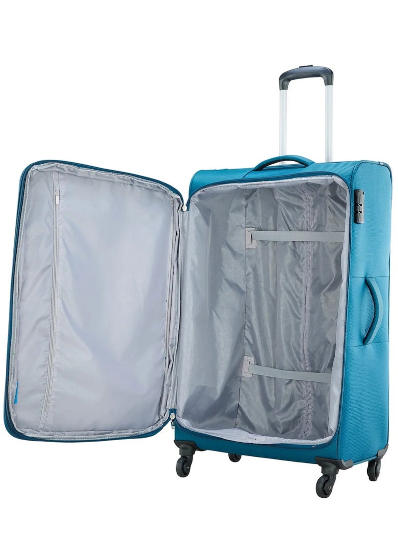 Skybags - Converge Plus Checked Luggage | Push Button Trolley| Anti Theft Zipper| Polyester | Large- 28 inch- Blue - Image 1