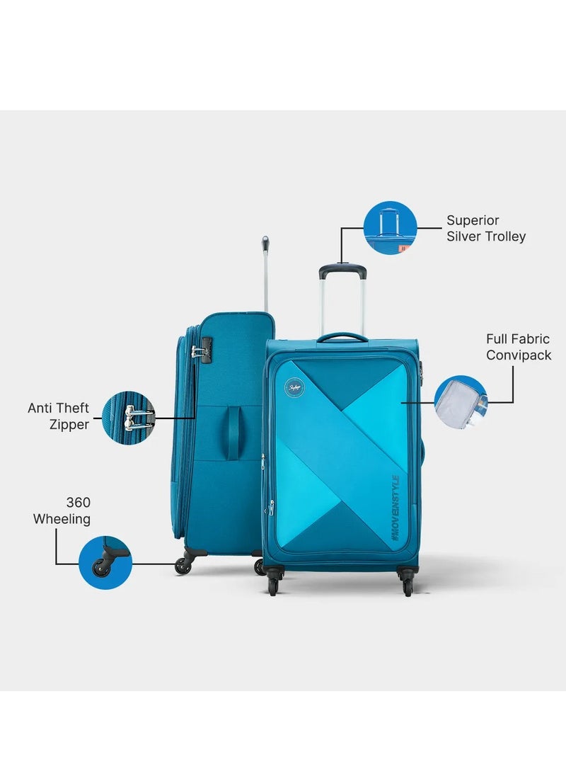 Skybags - Converge Plus Checked Luggage | Push Button Trolley| Anti Theft Zipper| Polyester | Large- 28 inch- Blue - Image 1