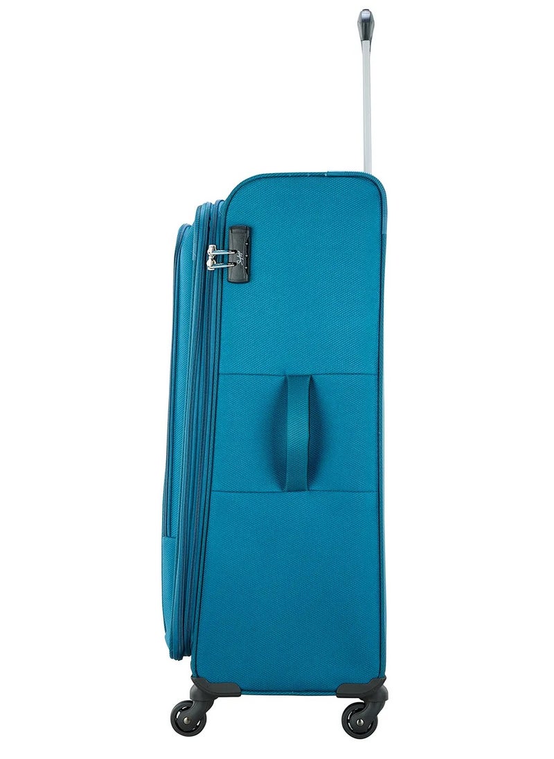 Skybags - Converge Plus Checked Luggage | Push Button Trolley| Anti Theft Zipper| Polyester | Large- 28 inch- Blue - Image 1