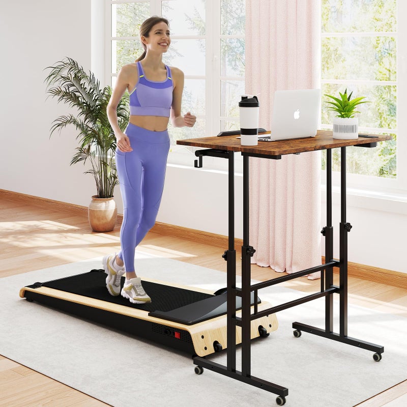 SIDUCAL Mobile Standing Desk with Charging Station, Portable Desk for Walking Pad, Adjustable Computer Workstation with Wheels, Office Table Stand with Tilted Desktop 23.62" D X 31.5" W Rustic Brown - Image 3