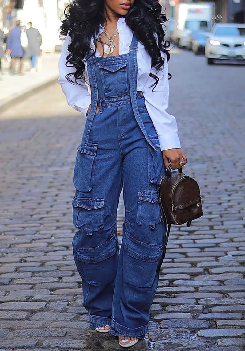 YOOTIKO Women Denim Overalls Jean Jumpsuit Cargo Pants Baggy Straight Leg Bib Jean Romper Streetwear - Image 2