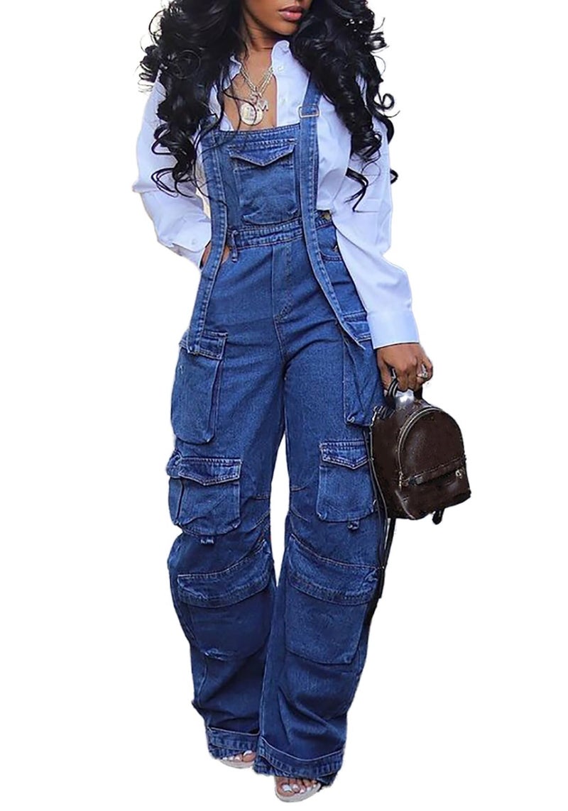 YOOTIKO Women Denim Overalls Jean Jumpsuit Cargo Pants Baggy Straight Leg Bib Jean Romper Streetwear - Image 1