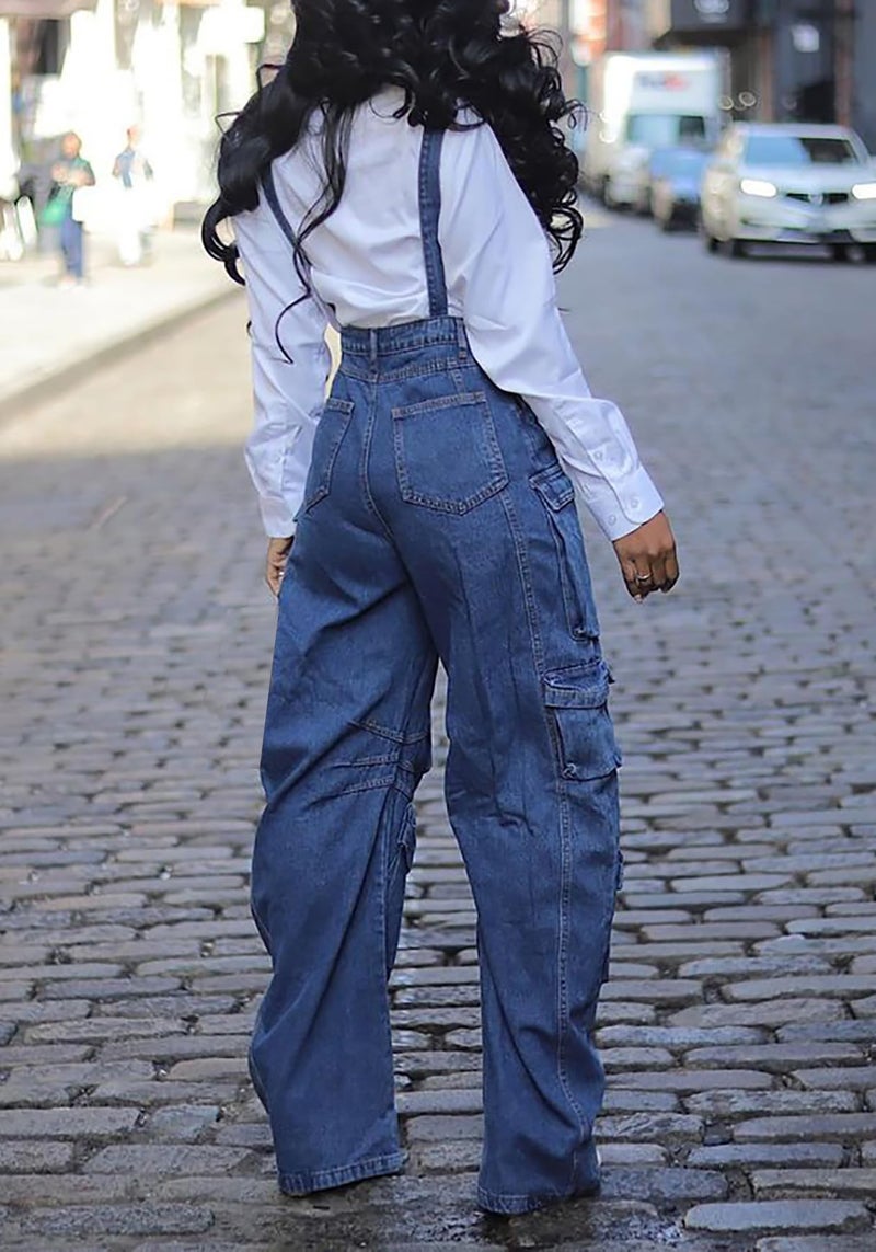 YOOTIKO Women Denim Overalls Jean Jumpsuit Cargo Pants Baggy Straight Leg Bib Jean Romper Streetwear - Image 5