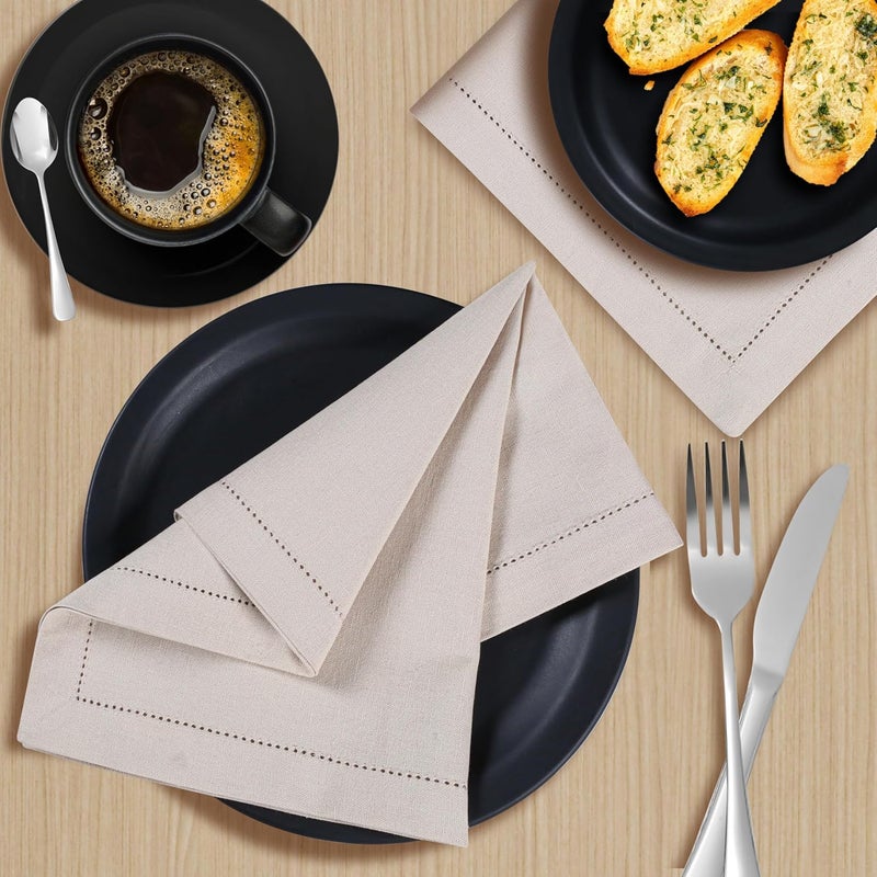 Eminence Home طقم مناديل قطنية 12 قطعة من إيميننس هوم، 45x45 سم (بيج)، قماش قطن نقي 100%، مخيط على الحواف، صديق للبيئة، تصميم أنيق، قابل للغسل، يجف بسرعة، للاستخدام في المنزل، الفندق، المطعم، النزهات. - Image 4