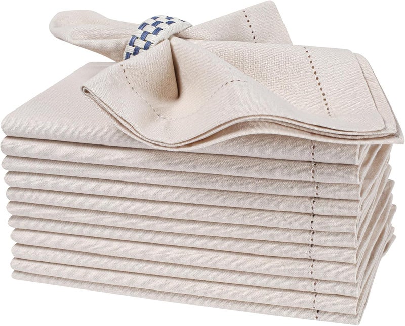 Eminence Home طقم مناديل قطنية 12 قطعة من إيميننس هوم، 45x45 سم (بيج)، قماش قطن نقي 100%، مخيط على الحواف، صديق للبيئة، تصميم أنيق، قابل للغسل، يجف بسرعة، للاستخدام في المنزل، الفندق، المطعم، النزهات. - Image 1