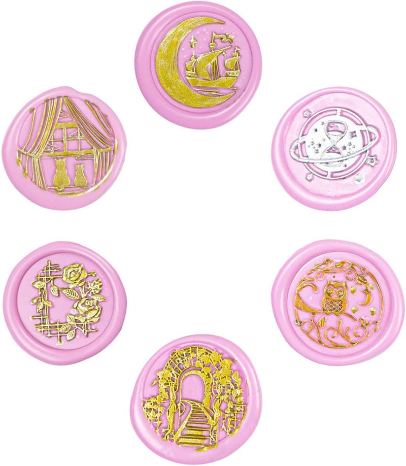 ANBOSE Wax Seal Stamp kit, Animal Wax Seal Stamp Set with 6 PCS Removable Brass Heads and 1 Wooden Handle, Retro Cat Owl Boat Rose Sealing Wax Stamp for Cards Invitations - Image 2