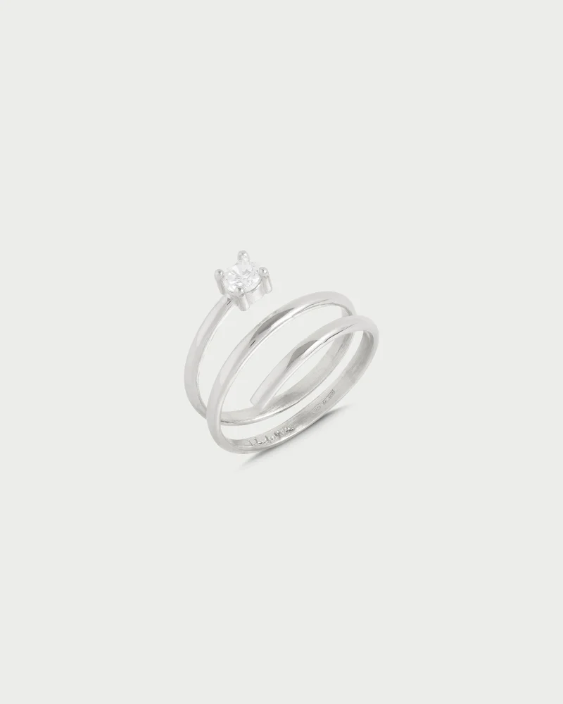 Rue Des Mill Spiral and bezel ring with zircon - SHAPES - Rhodium