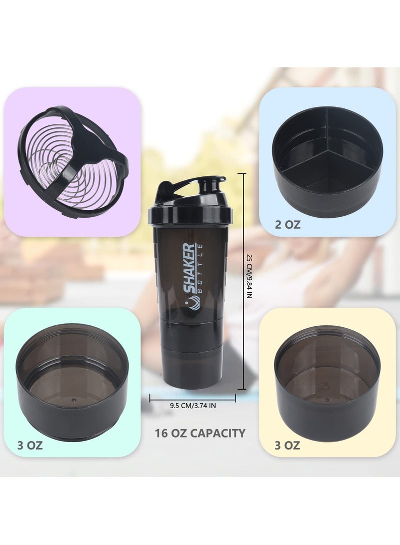SYOSI Shaker Bottle, 16Oz Protein Powder Shake Cup Non-Slip Leak Proof Sports Fitness Water Bottle, Protein Powder Milkshake Cup With Powder Storage & Pill Organizer Case (Black) - Image 2