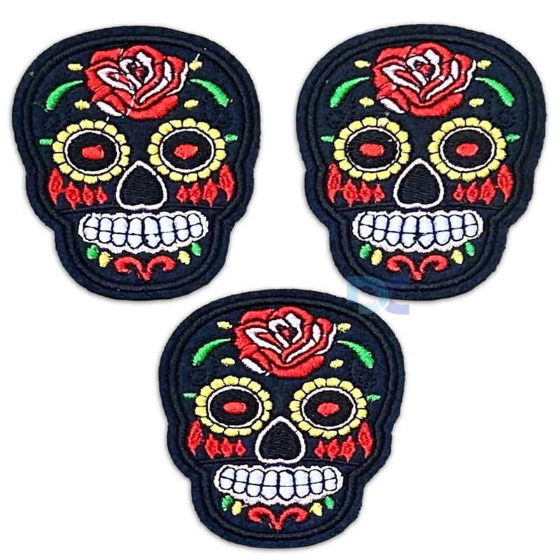 Daily Crafts Daily Crafts 3 Pieces New Colorful Candy Skull Embroidery Work Iron On and Sew On Patch for DIY T Shirt Decoration Accessories 27 inches by 2 inches - Image 1