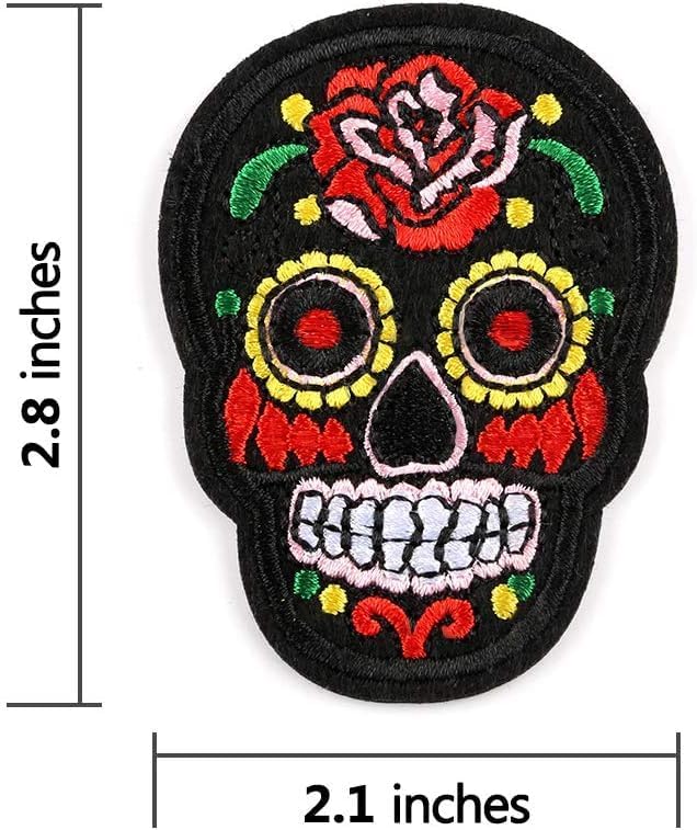 Daily Crafts Daily Crafts 3 Pieces New Colorful Candy Skull Embroidery Work Iron On and Sew On Patch for DIY T Shirt Decoration Accessories 27 inches by 2 inches - Image 2