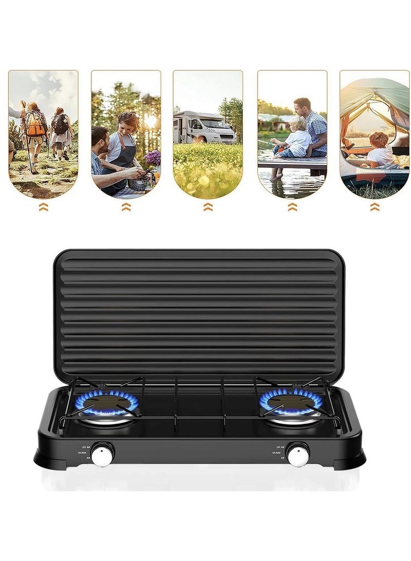STARLUX Portable 2 Burner Gas Stove with Cover for Outdoor Camping & Garden Party Cooking Stove, Propane Gas Cooker with Windshield for BBQ, Tailgating, Picnic, and Outdoor Events - Image 3