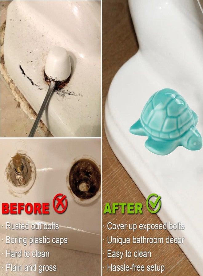 AKV Cute Turtle Toilet Bolt Caps Ceramic Sea Turtle Toilet Bolt Covers Decorative, Set of 2 Toilet Screw Cover Caps, Toilet Caps for Bottom of Toilet, Toilet Bowl Caps for Bolts Bathroom Decor (A) - Image 4