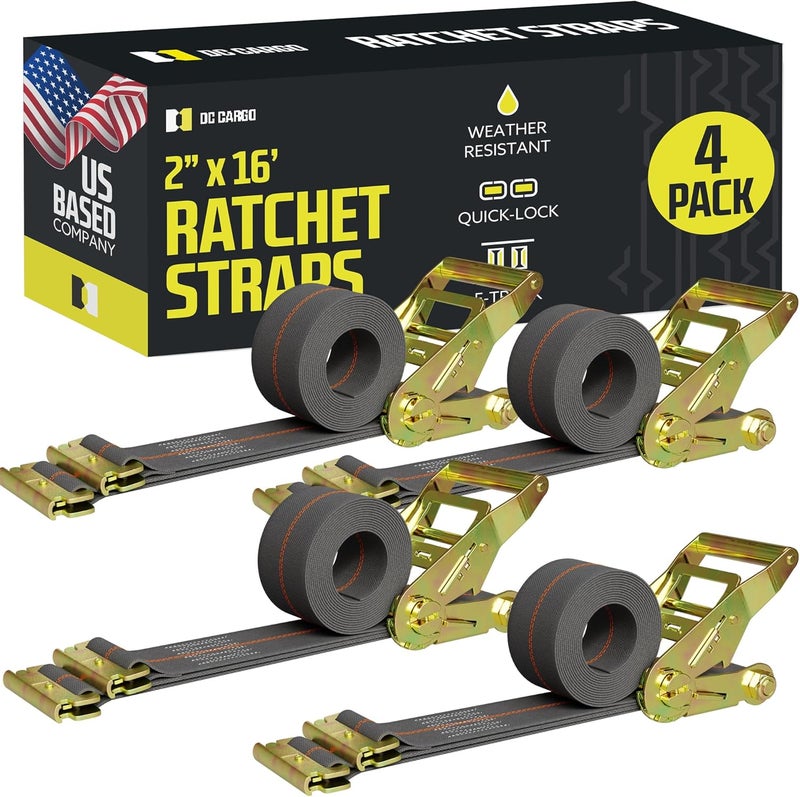DC Cargo Mall أحزمة ربط DC Cargo Mall 4-Pack 2" x 16" - مصنوعة من بوليستر رمادي ثقيل الوزن - Image 1