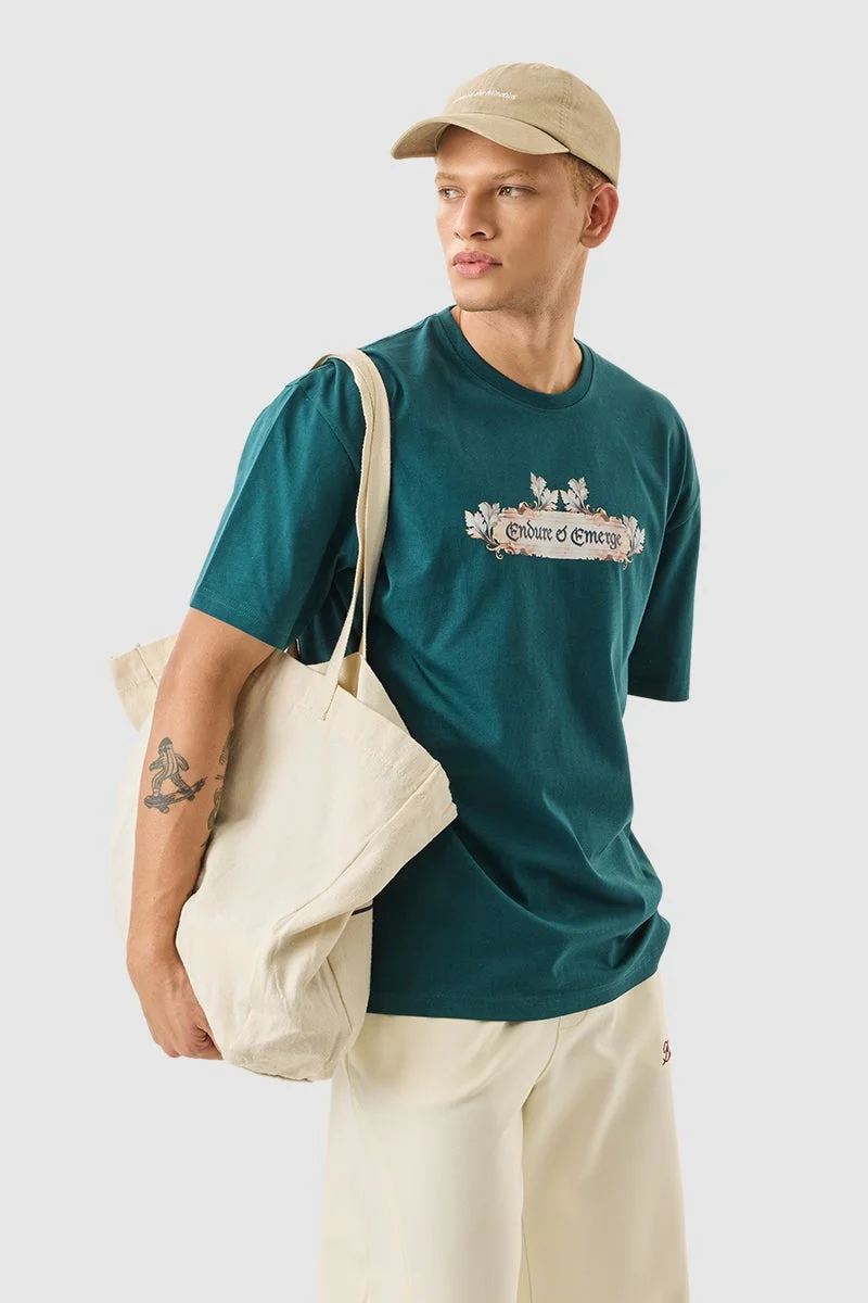 SNITCH Teal Teal Graphic Half Sleeve Oversized Streetwear T-Shirt for Men | Best Price UAE