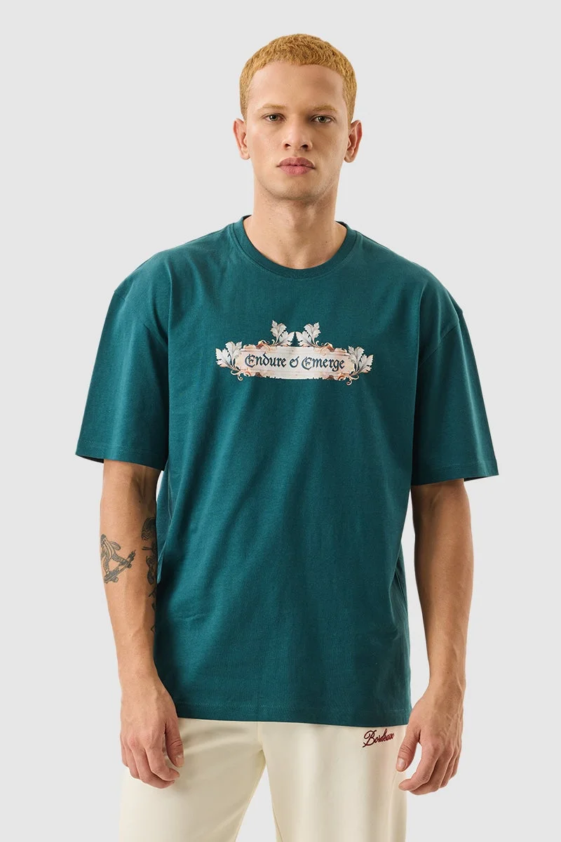 Teal Graphic Half Sleeve Oversized Streetwear T-Shirt