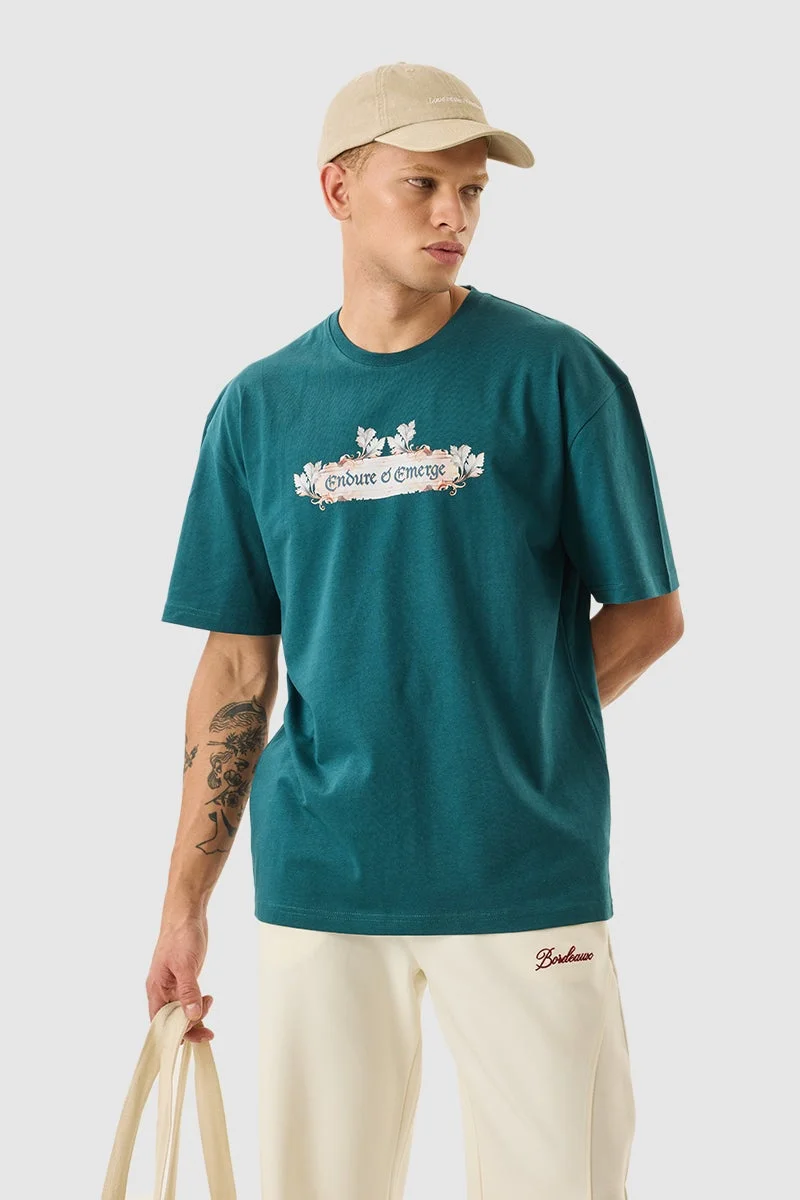 SNITCH Teal Teal Graphic Half Sleeve Oversized Streetwear T-Shirt for Men | Best Price UAE