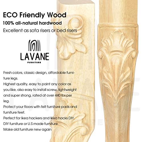 La Vane 20 inch / 50cm Wooden Furniture Legs, Set of 4 European Style Solid Wood Carving Unfinished Furniture Replacement Feet Decoration for Sofa Cabinet Wardrobe Table Loveseat - Image 3