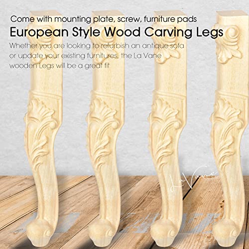 La Vane 20 inch / 50cm Wooden Furniture Legs, Set of 4 European Style Solid Wood Carving Unfinished Furniture Replacement Feet Decoration for Sofa Cabinet Wardrobe Table Loveseat - Image 2