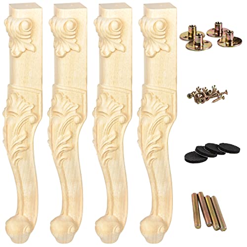 La Vane 20 inch / 50cm Wooden Furniture Legs, Set of 4 European Style Solid Wood Carving Unfinished Furniture Replacement Feet Decoration for Sofa Cabinet Wardrobe Table Loveseat - Image 1