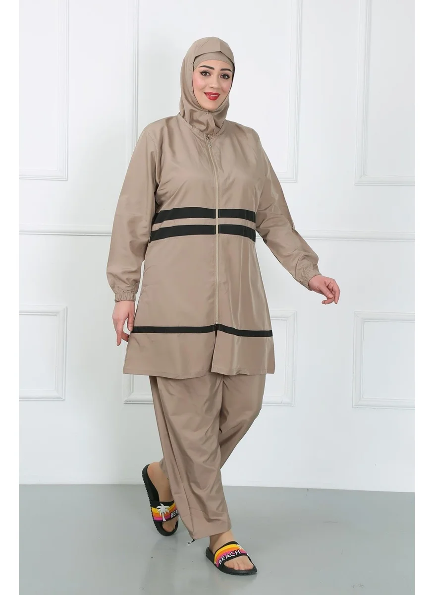 Akbeniz Plus Size Hijab Swimsuit Beige 44020