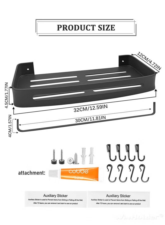VOGMAX Double rectangular shower rack  with 4 Hooks &Towel Bar,Wall Mounted Space Stainless Steel Towel Storage Hanger Shelf Holder Stand Rack , Rustproof Shower Storage Baskets, Bathroom Organizer Rack With Hooks Bathroom Accessories Organizer Bathroom Corner Rack Holder Shelf Storage Organizer for Bathroom Shower Sink（Grey） - Image 2