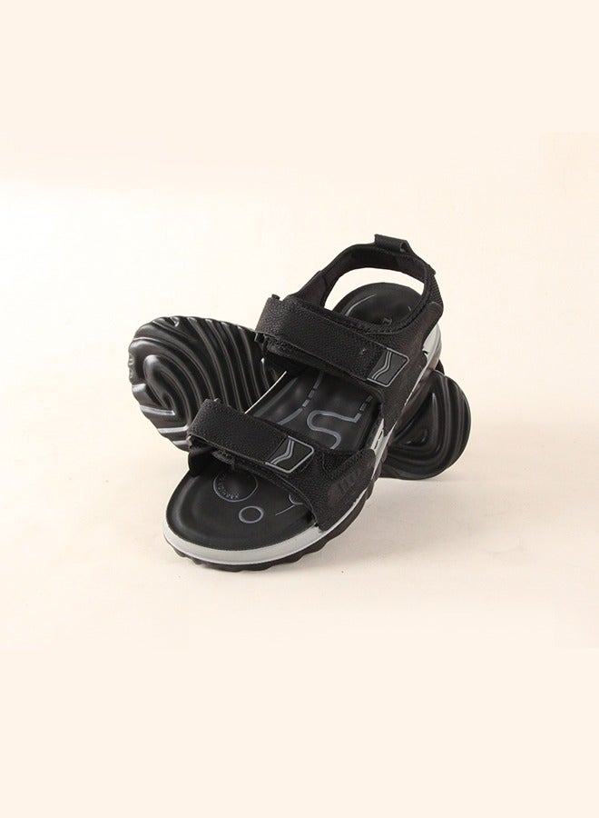 BOTELI 40-45 Big Size Men's Black Velcro Sandals - Airy Design Lightweight Soft Sole For Beach Sports & Casual Use - Image 1