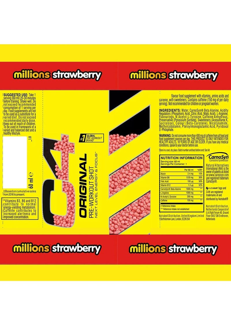 C4 Original Pre-Workout Shot 60ML Millions Strawberry Pack of 12 - Image 2