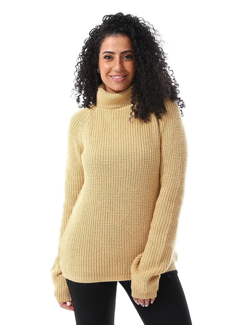 Andora Turtle Neck Slip On Knitted Pullover_Flax Yellow - Image 1