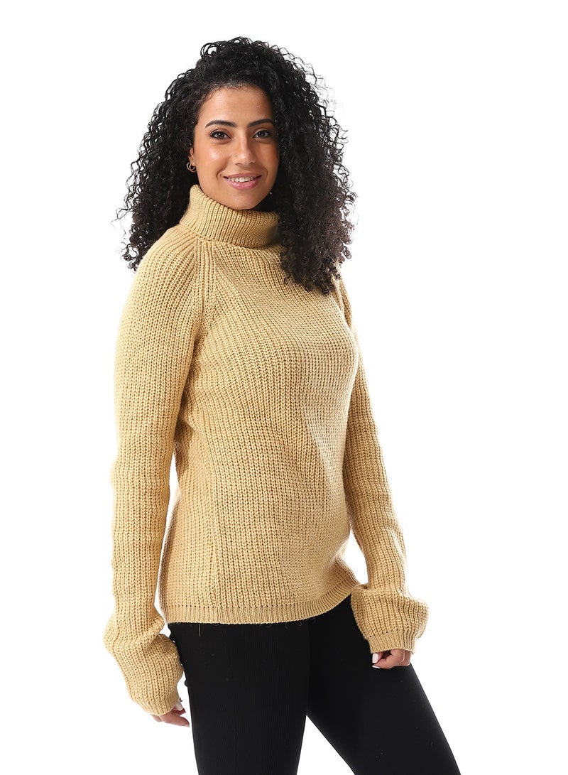 Andora Turtle Neck Slip On Knitted Pullover_Flax Yellow - Image 2