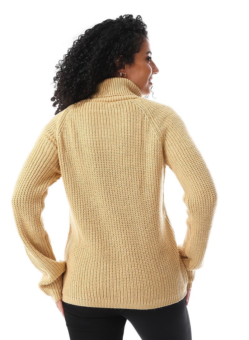 Andora Turtle Neck Slip On Knitted Pullover_Flax Yellow - Image 3